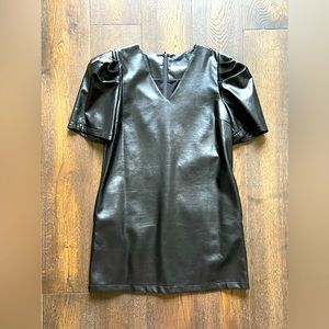 NEVER WORN kLd black leather mini dress!! Size Large!